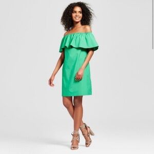 Who What Wear Pullover Ruffle Off The Shoulder Cotton Poplin Dress XXL Green
